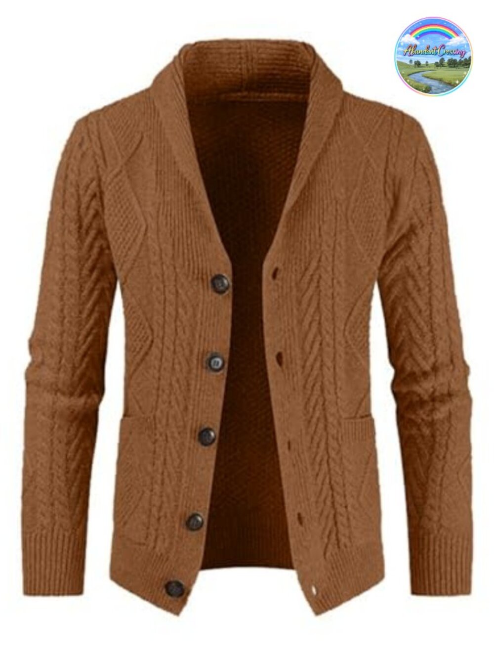 Mens Shawl Collar Cable Knit Button Front Cardigan Sweater Dual Pockets